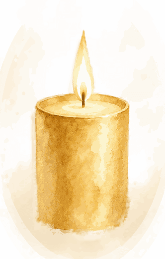 Bougie dorée aquarelle minimaliste, symbole subtil de l'accompagnement médiumnique