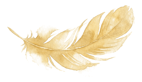 Plume dorée aquarelle minimaliste — symbole subtil du contact défunt